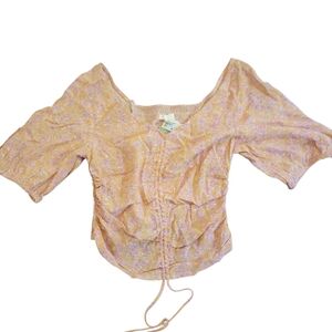 H&M Pink Puff Sleeve Ruched Crop Top